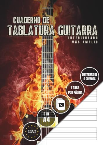 Cuaderno De Tablatura Guitarra: Libro de Tablaturas con Interlineado Amplio – 120 Páginas, 7 Sistemas de Tabulaturas en Blanco por Página, Ideal para ... Profesores, para Guitarras de 6 Cuerdas (A4)