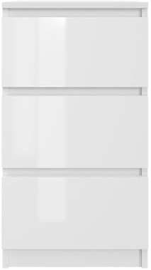 YUMEBLY Kommode mit 3 Schubladen 40 cm | Weiß - glänzende Vorderseite Ideal für Schlafzimmer, Wohnzimmer, Kinderzimmer und Büro | Geräumige Kommode| Modernes Design | 40x75x40 cm