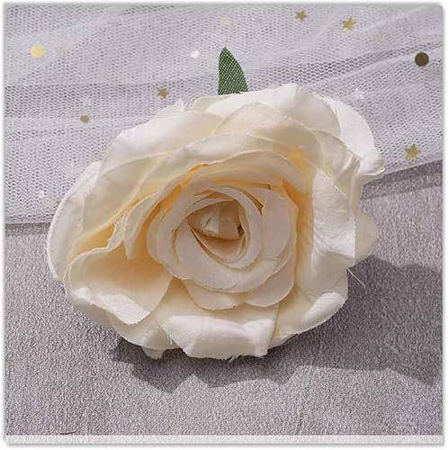 KYUEPONG Têtes de Fleurs artificielles,Fleurs artificielles Lot de 20 têtes de Roses artificielles en Soie, 9 cm, for décoration de Mariage, Maison, vases, guirlandes(Champagne 2)