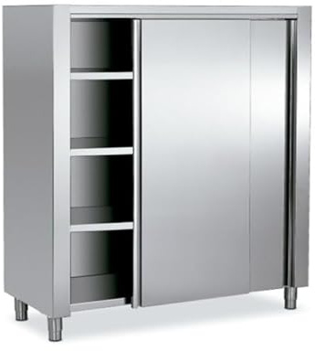 Générique Armoire INOX Professionnelle 1500x500x1800 mm – 2 Portes coulissantes – 3 étagères – Pieds 130 mm