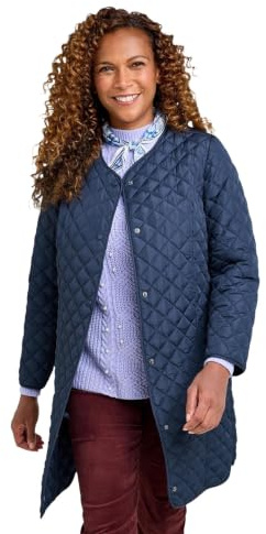 Amber Ladies Longline Lightly Quilted Collarless Popper Fastening Jacket | Women's Warm & Lightweight Long (approx. 36 inch / 91cm) Coat with Pockets