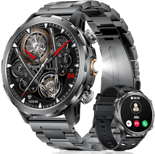 LIGE Smartwatch Uomo con Chiamata Bluetooth/1000mAh Batteria/LED Torcia, 1.7 Grande, 100+ Modalità Sportive, Cardiofrequenzimetro, Sonno, Notifiche Orologio Smartwatch per Android iOS, Nero