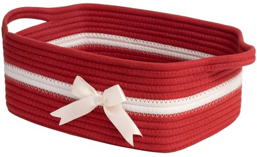 TIMEYARD Geschenkkorb Leer Geflochten Baumwolle 33x25x12cm Rot | Dekorativer Korb für Geschenke, Snacks und Accessoires. Ideal für Feiern, Zuhause und besondere Anlässe