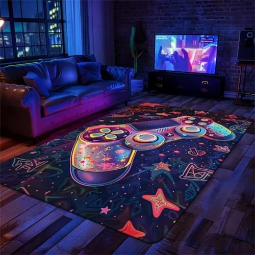 PEIHUODAN Tapis Chambre Ado Gamer 3D Tapis Sol Gaming Deco Chambre Garcon Enfant Moderne Antidérapant Ciel étoilé Néon Coloré Graffiti Console De Jeu Flanelle Doux Carpets (Rose,160x230cm)