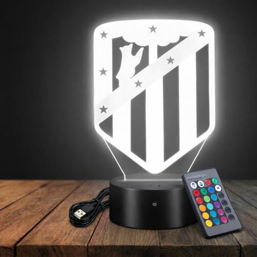 HooJtny Lámpara Atletico de Madrid Fútbol Regalo para Niños, Luz Nocturna | 16 Colores, Control Remoto con Iluminación Táctil, Regalos Originales y Decoración en Habitación