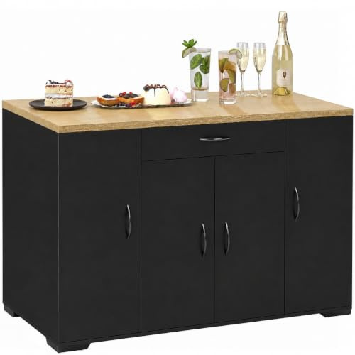 hitsuki Buffetschrank Sideboard Schwarz modern schmal Esszimmer 110×30×70cm | Sideboard Buffetschrank mit 4 Türen 1 Schublade und viel Stauraum als schmale Anrichte für Geschirr Besteck und Tischwäsche