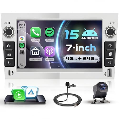 VECHTEL 4G+64G Autoradio Argento Android 15 per Opel Corsa C/D Zafira B Astra H Meriva Vivaro Signum Combo, 7'' IPS HD Schermo co Carplay Android Auto GPS Wi-Fi USB/Tipo-C Bluetooth FM RDS Camera