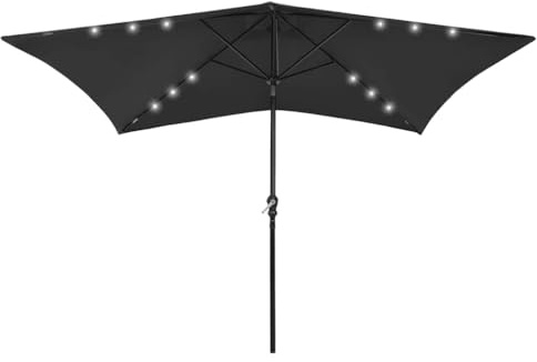 Mokuyary Parasol avec LED et mât en acier, noir, 2 x 3 m, pour balcon, jardin et terrasse