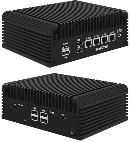 PeeliCeeli Firewall Micro Appliance, N95-CPU, Mini PC Fanless, 4 x 2.5G i226-V LAN, OPNsense Router Hardware, USB 3.2, SATA3.0, TF, HD, Type-C, AES-NI, DDR5, Barebone NO RAM NO SSD
