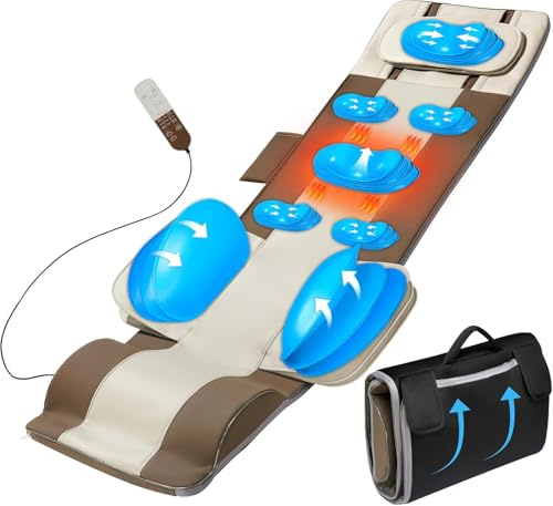 Ganzkörper-Massagematte mit Wärme, 3D-Streckung & Lenden-Traktion | 4 Modi, 3 Intensitäts- & 3 Heizstufen, PU-Leder, Faltbar & Tragbar, 20 Minuten Automatisch Ausschalten