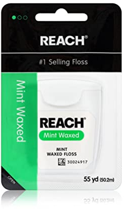 Reach Waxed Dental Floss | Effective Plaque Removal, Extra Wide Cleaning Surface | Shred Resistance & Tension, Slides Smoothly & Easily, PFAS FREE | Mint Flavored, 55 Yards, 1 Pack