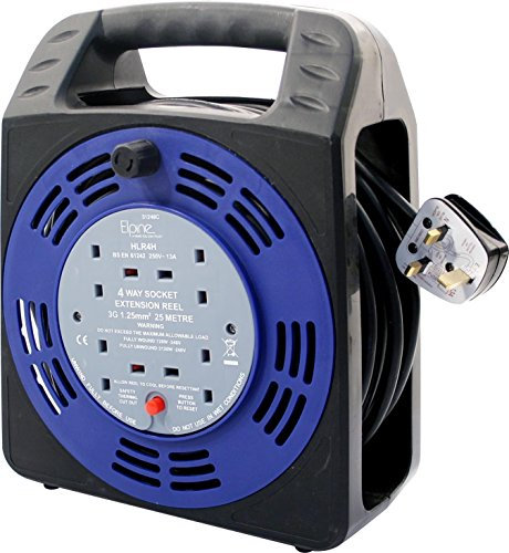 4 Way 25m Electrical Mains Extension Socket Cable Reel with UK 3 Pin Sockets