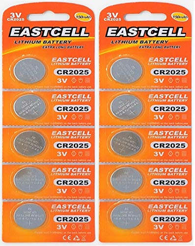 10 x CR2025 3V Lithium Knopfzelle 150 mAh (2 Blistercards a 5 Batterien) EINWEG EASTCELL