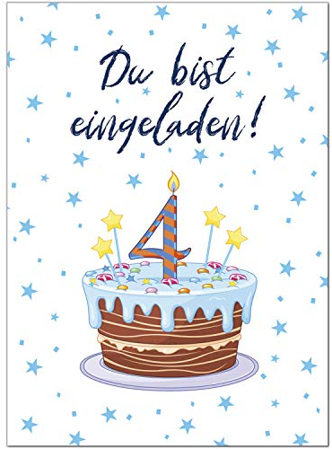 8 Einladungskarten Kindergeburtstag mit Umschlägen, zum 4. Kindergeburtstag für Jungen/Jungs, Karte Geburtstag Einladung zum Ausfüllen