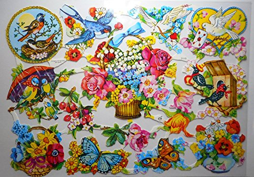 Glanzbilder Blumen Garten Vogel Frühling EF 7110 Oblate Posiebilder Scrapbook Deko GWI 458