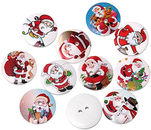 SiAura Material ® - 100 Stück Holzknöpfe Rund Muster Weihnachtsmann, Durchmesser 20mm, 2 Löcher