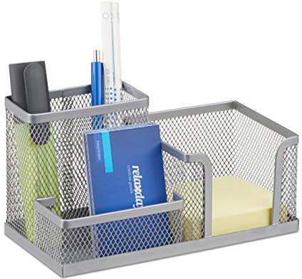 Relaxdays Schreibtischorganizer, Büroablage mit Stiftehalter und Zettelhalter, Metall Mesh, HBT: 10x18,5x9,5cm, silber