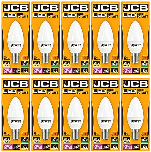 10 X JCB 6w = 40w LED Opal Candles - 3000k - Warm White (6w = 40w, Small Bayonet Cap (SBC) [Energy Class A+]
