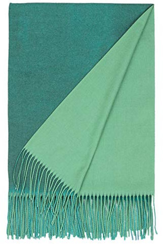 PB-SOAR Damen XXL Zweifarbiger Schal für Winter, Schals Winterschal Damenschal Halstuch Pashmina Stola mit Fransen (Grün/Hell grün)
