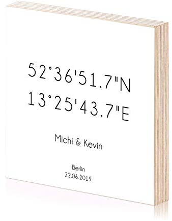 Personalisierte Koordinaten Holzbild 15x15 zum hinstellen oder aufhängen Spruch auf Holz als Geschenk oder Geschenkidee zum Einzug Einweihung Hochzeit Jahrestag Verlobung Geburtstag Wand-Bild
