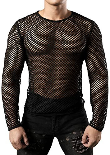JOGAL Camiseta interior de malla para hombre, Negro , XXL