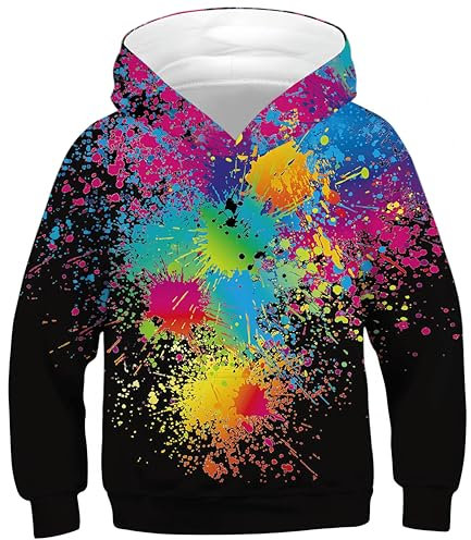 Ocean Plus Jungen Kapuzenpullover Bunt Teens Hoodie Kinder Langarm Pulli mit Kapuzen Sweatshirt Unisex Digitaldruck Pullover (M (Körpergröße: 135-140cm), Mehrfarbige Tinte)