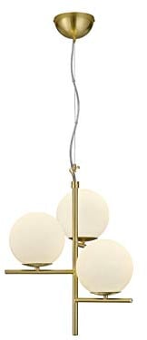 3-flammige Pendelleuchte in Messing mit Glaskugeln Weiß, Ø 40cm