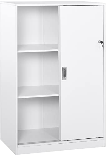 HOMCOM Armario de Oficina Práctico con 2 Puertas Correderas Llaves y 3 Estantes para Despacho Estudio 80x40x120 cm Blanco
