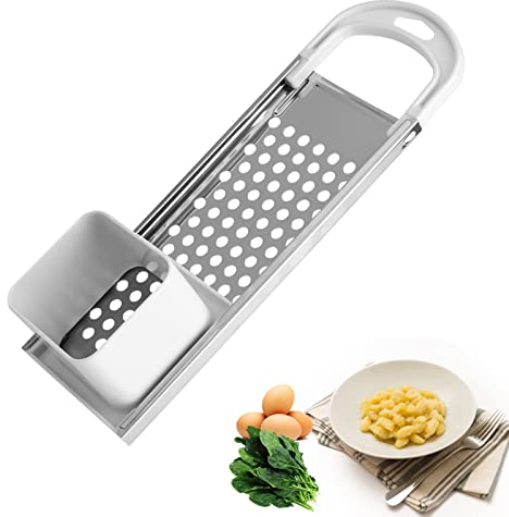 Stainless Steel Spaetzle Maker with Comfort Grip Handle,German Egg Noodle Dumplings Maker,Stainless Steel Spaetzle Press Spider Strainer Skimmer Spoon Pasta Strainer for Pasta,Rice,Or Potatoes