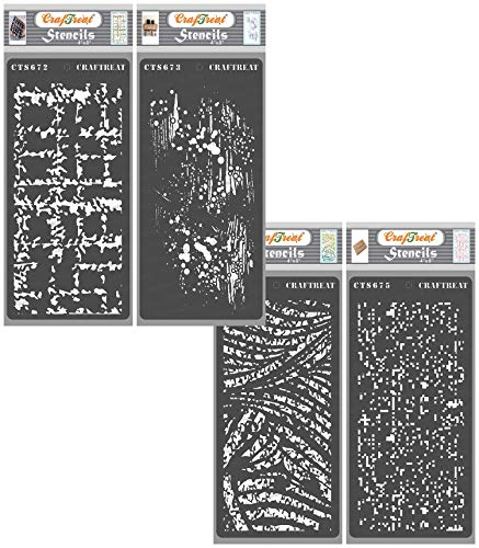 CrafTreat wiederverwendbare Kunst-Journaling-Schablonen – alter genähter Teppich, abgenutzte Wirbel und digitale Daten – 4er-Pack – 10,2 x 20,3 cm – strukturierte Schablonen für Airbrushing