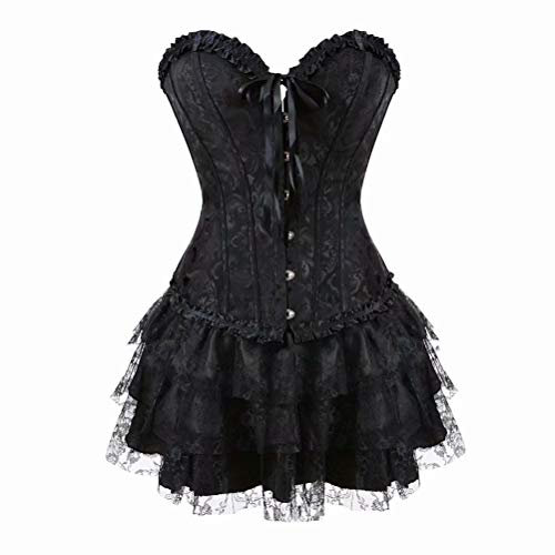 Jutrisujo korsett Schwarz corsage kleid rock elegant Kostüm mit korsettkleid spitzenrock karneval fasching halloween M