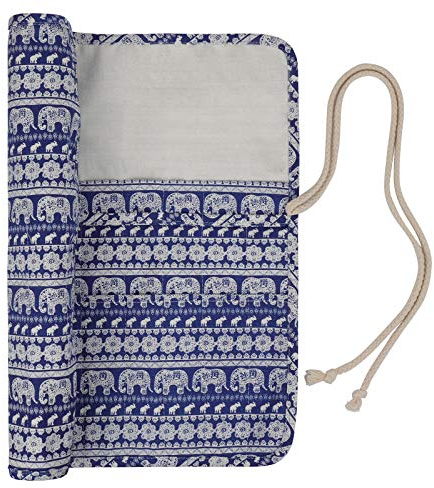 Coopay Knitting Needle Wrap, Knitting Needle Roll for Straight Short Double Pointed Needles or Tunisian Crochet Hook Storage, Knitting Pins Case and Bags Empty Organizer Holder, Canvas, Elephant