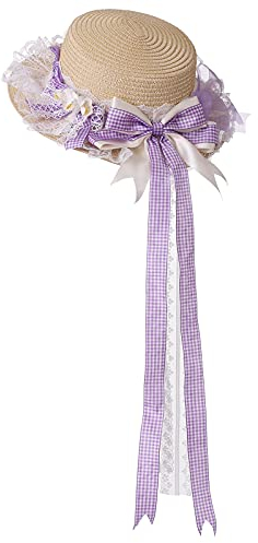 COSDREAMER Chapeau de paille avec nœud en dentelle pour filles et femmes (Violet)