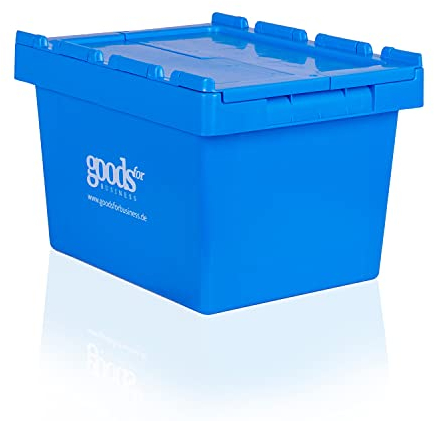 goodsforbusiness GmbH Mehrwegbehälter PK4326 mit Klappdeckel 40x30x26cm - Lagerbox 20L blau, Transportbox Stapelbox Kunststoffbox Aufbewahrungsbehälter Industriequalität Wohnmobilbox Campingbox