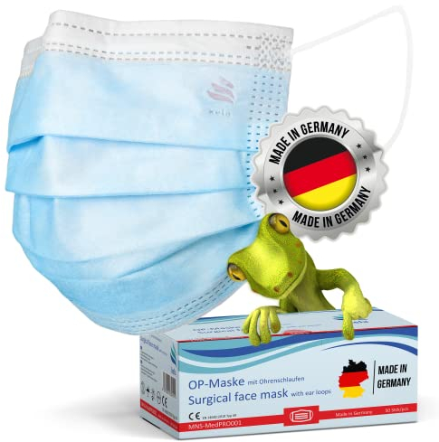 kela OP-Maske - 100x Medizinische Maske Blau | 100% Made in Germany | OEKO-TEX Standard | Premium Atemschutz Mundschutz OP Maske | MNS Typ IIR Einwegmaske