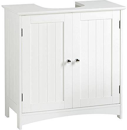 Yizhe Armario para Debajo del Lavabo o Fregadero Tipo Gabinete de Almacenaje de Madera Blanca,Armario de baño Multiusos, Mueble de baño, salón,Dos Puertas de Madera MDF, 60 * 30 * 60cm