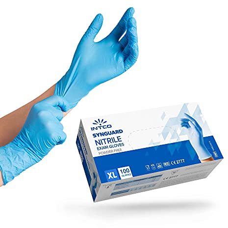 Intco Medical – 100x medizinische Einweg-Handschuhe aus reißfesten Nitril – Latex-und puderfrei für einwandfreie Hautverträglichkeit – Einsetzbar in Chemie-, Lebensmittel- & Reinigungsindustrie (XL)