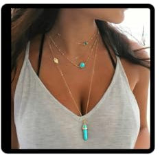 Prosy Layered Türkis Choker Halskette Anhänger Halsketten Kette Schmuck Einstellbar für Frauen und Mädchen