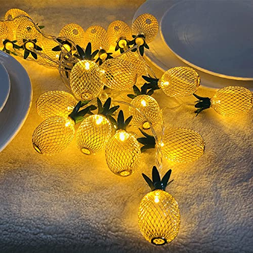 Riaxuebiy Gold Metall LED Ananas Lichterketten USB Betrieben Laternenlampen für Innenhochzeitsfeier Schlafzimmer Weihnachts Dekoration (Ananas, 3m/20LED)