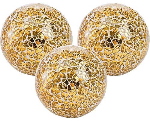 TOPZEA Set of 3 Decorative Orbs, 4 Inch Decorative Balls Glass Mosaic Sphere, Table Centerpieces Vases Bowls Fillers Holiday Decorations for Home, Living Room, Mantle, Christmas Ornaments