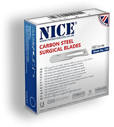 100 x NICE No.10R Sterile Carbon Steel CS10R Surgical Blades