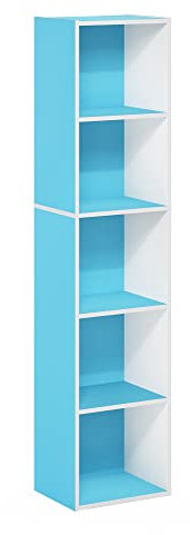 Furinno Pasir 5-stufiges Bücherregal mit offenem Regal, Hellblau/Weiß