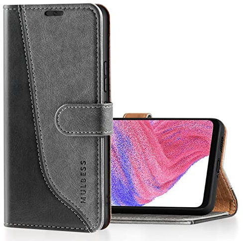 Mulbess für Samsung Galaxy A53 5G Hülle, Handyülle Leder mit Kartenfach, Klapphülle mit Magnetverschluss, Flip Case Etui Handytasche Schutzhülle, Stilvoll Grau