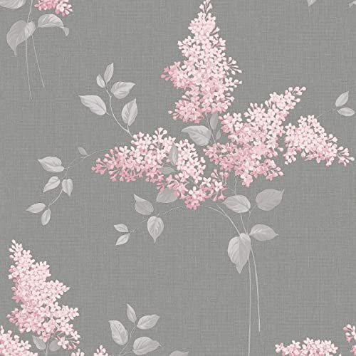 Phoebe Floral Wallpaper Pink/Grey - Leaves - Belgravia 59001