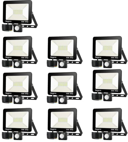 loyal 10er 50W 5000LM LED Strahler mit Bewegungsmelder, IP65 Wasserdicht LED Außenstrahler, Superhell Kalteweiß 6000K Fluter Flutlicht, LED Scheinwerfer für Garten Garage Sportplatz