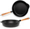 Oakfire Gusseisen Pfanne Schmorpfanne Bratpfanne emailliert 28cm Induktion Gusseisern mit Non-Stick Patina, Emaille… (Schwarz, Bratpfanne)
