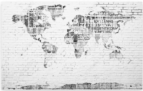 Wesmilewallpaper Papel Pintado Pared Panorámico Fotomurales Mapa Del Mundo En La Pared De Ladrillo Geométrico Gris 250x175cm Seda Papel Pared Murales De Pared