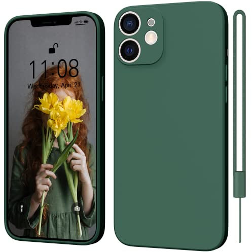 MSEVC iPhone 12 Case 6.1-inch Silicone Slim Case Dark Green - Anti-Slip, Heavy Duty Protection, Anti-Fingerprint, Anti-Scratch, Wireless Charging Compatible
