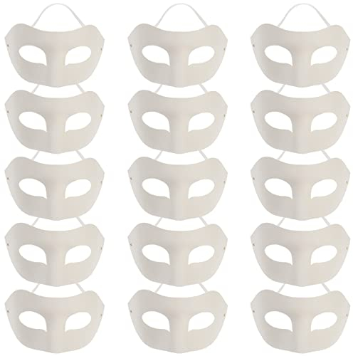 Toddmomy Lot de 15 masques blancs pour Halloween Masques blancs simples Demi-visage Masques de mascarade non peints pour décorer DIY Peinture Mascarade Cosplay Fête