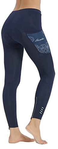 Santic Radlerhose Fahrradhose Damen Lang mit Sitzpolster Gepolsterte Radhose Atmungsaktiv Tights Elastisch Hosen Blau EU 3XL
